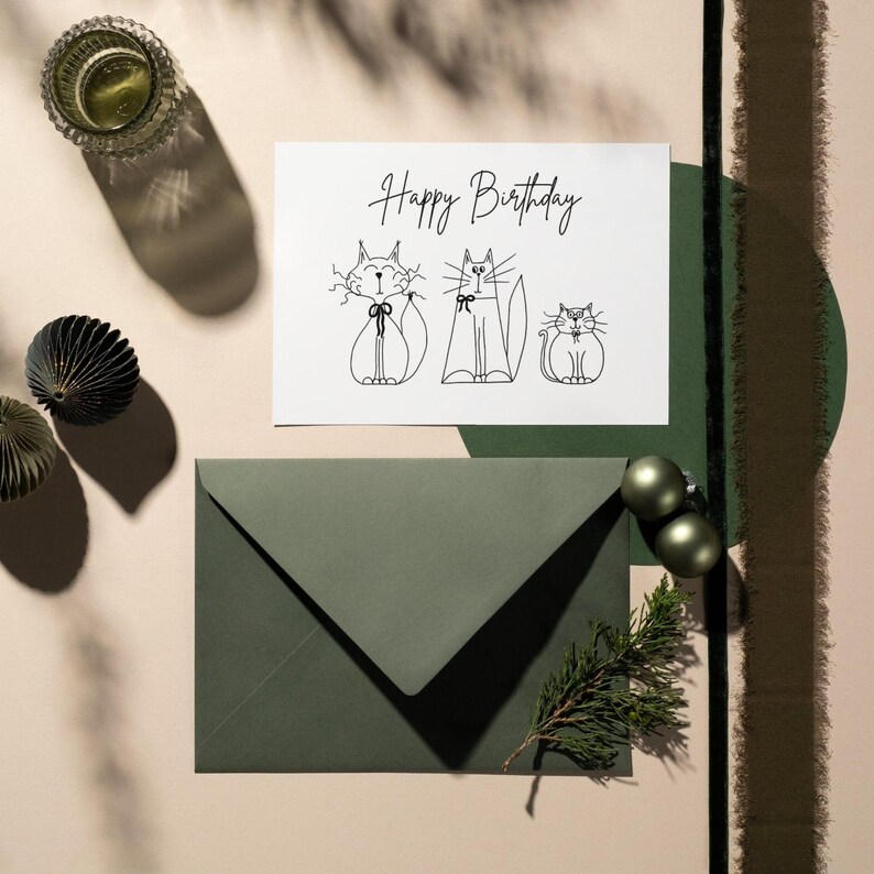 Printable Birthday Card With Cats - Instant Download 5x7 Greeting Card ...