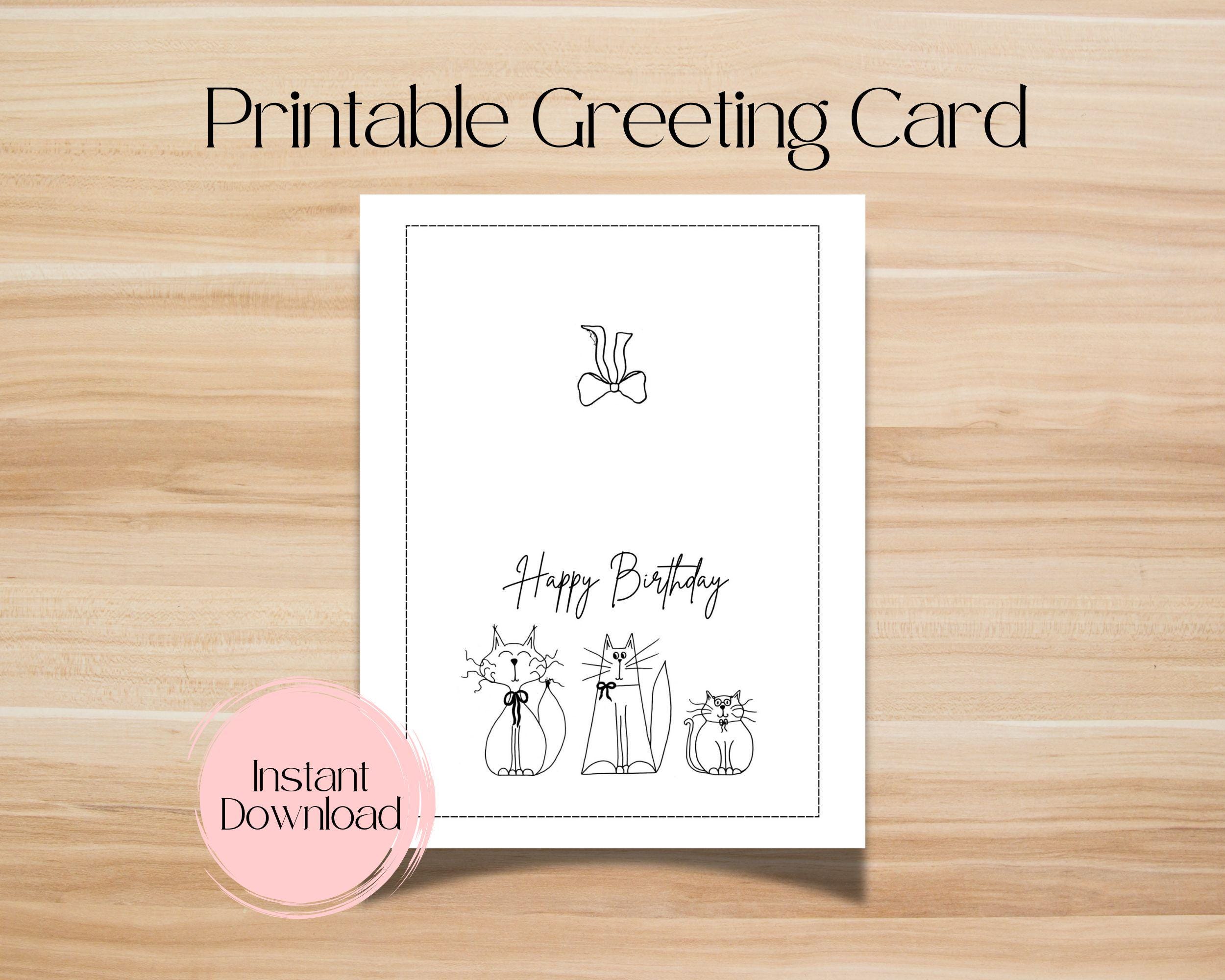Printable Birthday Card With Cats - Instant Download 5x7 Greeting Card ...