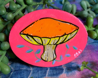 Orange Mushroom Hand-Painted Magnet