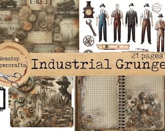 Industrial Grunge Journaling Kit, Junk Journal Kit, Printable Download, Rusty, Steampunk