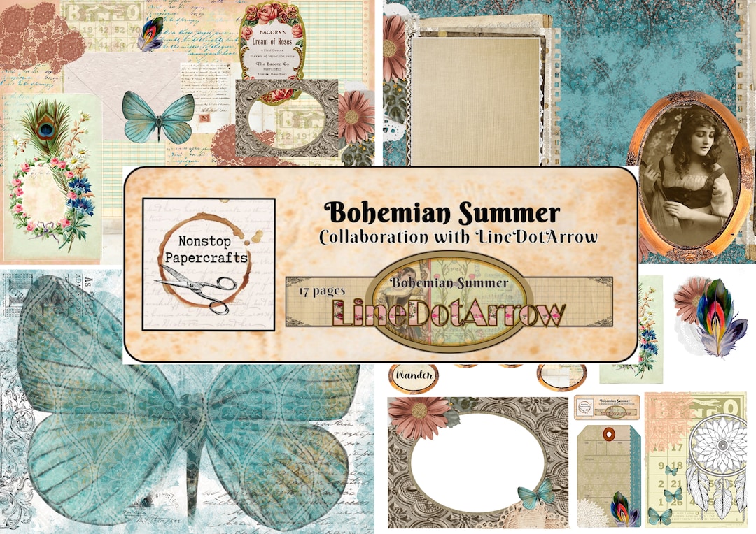 Bohemian Summer Collaboration Kit, Junk Journal Kit, Boho, Printable ...