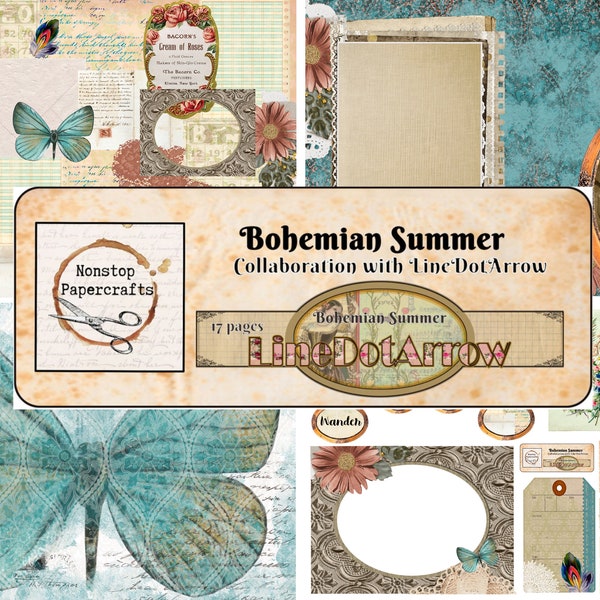 Bohemian Summer Collaboration Kit, Junk Journal Kit, Boho, Printable Download