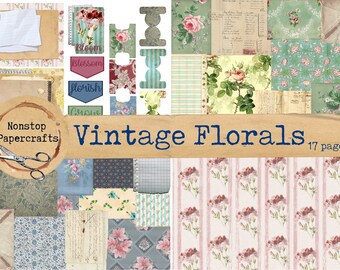 Vintage Florals Journaling Kit, Junk Journal Kit, Printable Download