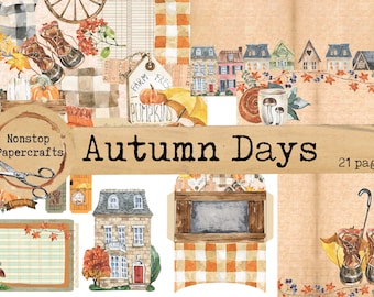 Autumn Days Journaling Kit, Junk Journal Kit, Printable Download