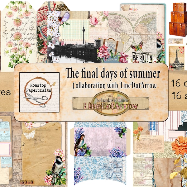 The Final Days of Summer Collaboration Kit, Junk Journal Kit, Summer Florals, Printable Download