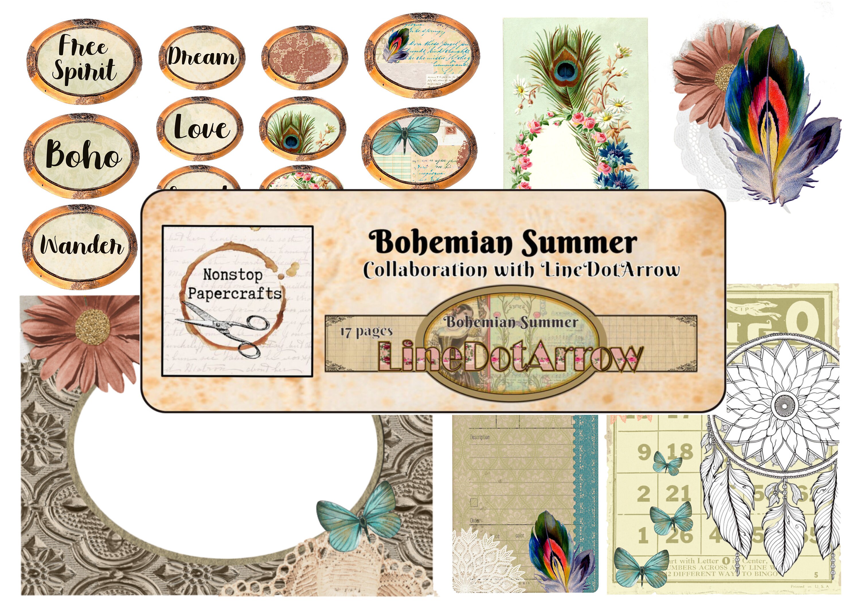 Bohemian Summer Collaboration Kit, Junk Journal Kit, Boho, Printable ...