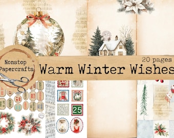 Warm Winter Wishes Junk Journal Kit: Printable Pages (Digital Download)
