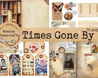 Times Gone By Journaling Kit, Junk Journal Kit, Printable Download, Eclectic, Vintage