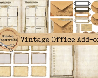 Vintage Office Add On Digital Pages, junk journal kit, digital download