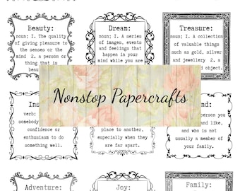 Dictionary Definitions, Digital Printable Words, Junk Journal Ephemera