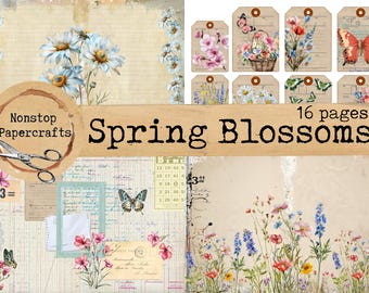 Spring Blossom Kit, Junk Journal Kit, Printable Download, Pastel, Flowers