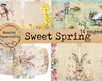 Sweet Spring Junk Journal Kit: Pastel Animals, Printable Ephemera (Digital Download)
