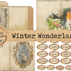 Winter Wonderland Digital Kit, Junk Journal Kit, Printable