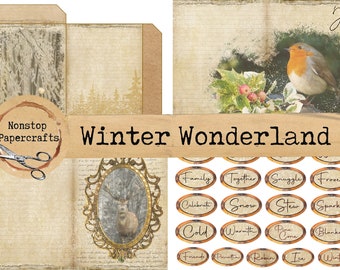 Kit digital Winter Wonderland, kit de diario basura, imprimible