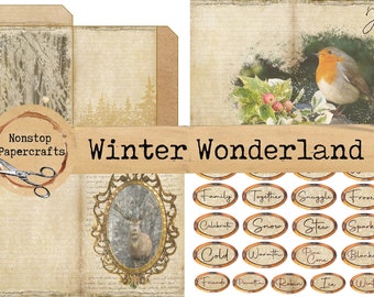 Winter Wonderland Digital Kit, Junk Journal Kit, Printable