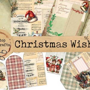 Christmas Wishes, Junk Journal Kit, Printable Download, Holidays, Vintage