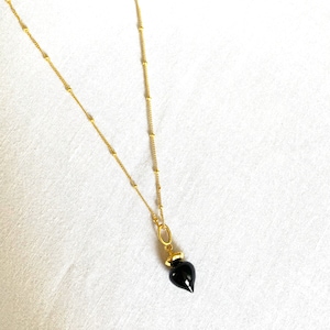 Black Onyx Orb Pendant Necklace, 18K Gold, Plated Dainty Chain,Small Pendant, Layering, Gift for Her, Dome Gemstone Pendant Necklace, Unique