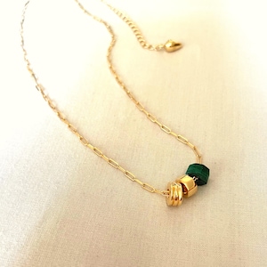 Malachite Manako Beaded Pendant Necklace, 18K Gold Plated, Dainty Chain, Small Pendant, Layering, Gift for Her, Beaded Gemstone Necklace