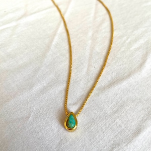 Turquoise Otosu Pendant Necklace, 18K Gold Plated, Dainty Chain, Small Pendant, Layering, Gift for Her, Pear Gemstone Pendant Necklace