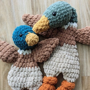 Duke Duck Mallard Lovey / Crochet Snuggler / Handmade Duckling Comforter