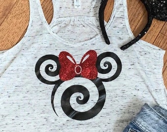 Swirl Minnie Flowy Racerback Adult or Youth Tank, Glitter Tank, Minnie Mouse Shirt, Minnie Tank Top, Disney Tank, Girl's Trip, Disney 2023
