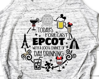 Voorspelling van vandaag ~ Epcot met 100% kans op drinken; vloeiende racerback-tanktop dames/etens- en wijntank/meisjesreistanktop/Epcot Countries T