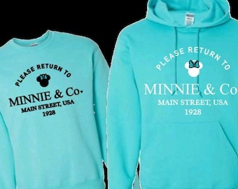 Si prega di restituire a Minnie & Co Main Street USA Felpa per adulti/Minnie and Co.,/Maglietta da viaggio Disney/Carina felpa Disney Minnie/Disney 2023