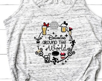 Drinking Around the World Epcot Women's Flowy Racerback Tank/Food and Wine Tank/Girls Trip Tank/Epcot Countries/Eat, Drink, See the World