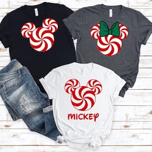 Mickey or Minnie Peppermint Matching Family Shirt/Personalized Disney Christmas Trip Shirt/Disney Trip Shirts/ Mickey&#39;s Very Merry Christmas