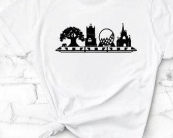 Four Disney Park with Hollywood Tower Hotel and Monorail Unisex /Castle HTH-Spaceship Earth-Tree of Life Shirts/Disney Trip Shirts