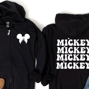 Groovy Retro Mickey with Castle Cutout Zip Hoodie Sweatshirt/Cute Mickey Hoodie/Retro Disney Zip Hoodie/Disney Trip Hoodie/Disneyland hoodie