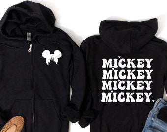 Groovy Retro Mickey con Castle Cutout Zip Sudadera con capucha/Linda sudadera con capucha Mickey/Retro Disney Zip Sudadera con capucha/Disney Trip Sudadera con capucha/Disneyland sudadera con capucha