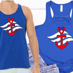 Mickey or Minnie Anchor and Flag Unisex(Men&#39;s) or Flowy Tank/Disney Cruise Tank/Mickey Anchor Tank/Minnie Anchor Tank/ Disney Family Cruise