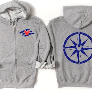 Felpa con cappuccio e zip Disney Cruise Mickey Logo frontale con bussola/Felpa con cappuccio e zip Disney Cruise abbinata/Maglietta Disney Cruise/DCL/Felpa con cappuccio e zip DCL