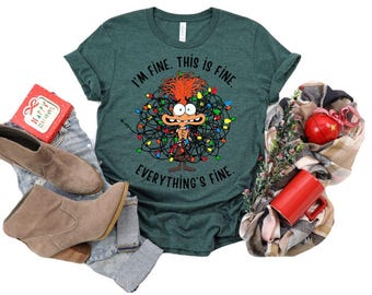 Camiseta de luces navideñas con ansiedad "Estoy bien"/Camiseta divertida de vacaciones/Ansiedad de adentro hacia afuera 2 Disney/Camiseta de luces navideñas con ansiedad de Disney/Estoy bien