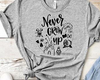 Koszulka unisex Never Grow Up Disney Park / Koszulki rodzinne Disney / Koszulki wycieczkowe Disney / Disney 2021 / Koszulka Four Park Never Grow Up