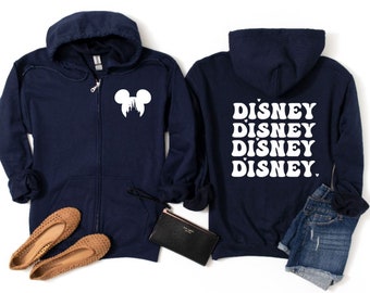 Groovy Disney with Castle Cutout Zip Hoodie Sweatshirt/Cute Disney Hoodie/Retro Disney Zip Hoodie/Dsney Trip Hoodie/Disneyland hoodie