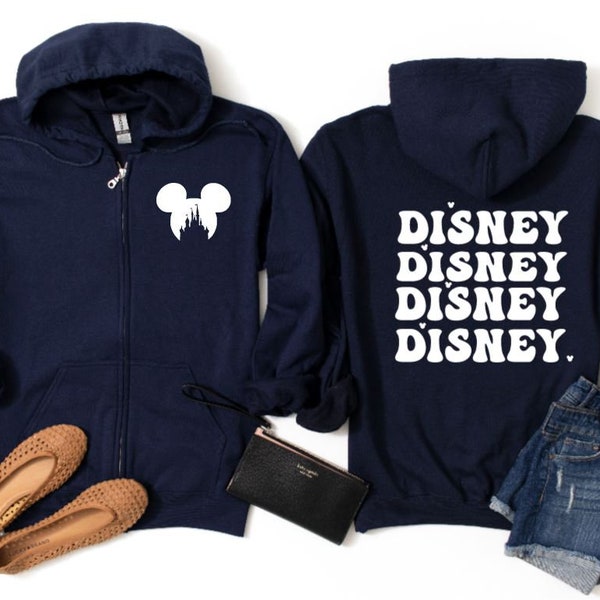 Groovy Disney with Castle Cutout Zip Hoodie Sweatshirt/Cute Disney Hoodie/Retro Disney Zip Hoodie/Dsney Trip Hoodie/Disneyland hoodie