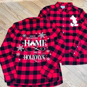 There&#39;s No Place like Home for the Holidays Disney Castle Buffalo Plaid Women&#39;s Shirt/Disney Holiday Plaid/Disney Plaid Shirt/Disney Trip