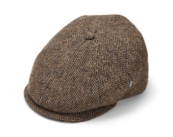 City Sport - Donegal Tweed 6 Piece News Boy Cap - Brown Narrow Herringbone 4743