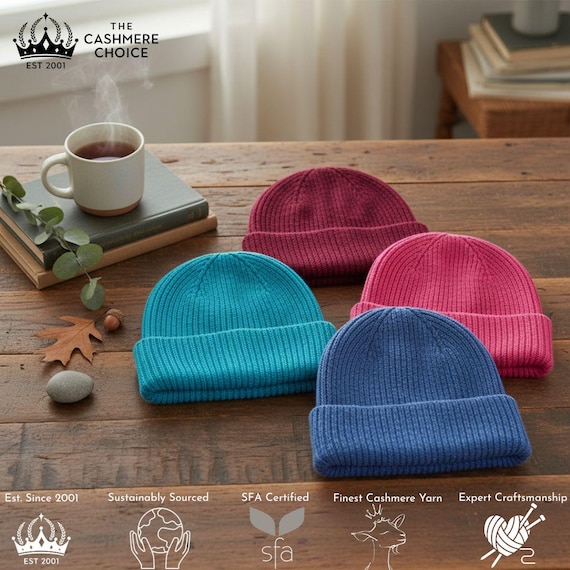 Luxury Cashmere Beanie: Rib Knit Unisex Winter Hat - Etsy display picture 3