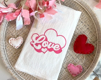 Valentine's Day Flour Sack Towel—Retro Love Script