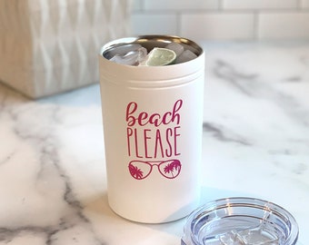 2-In-1 Stainless Steel Hot and Cold Drink Tumbler and Can Insulator—Beach Please