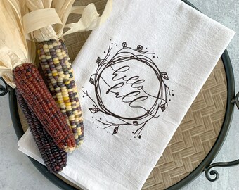 Fall Flour Sack Towel—Hello Fall