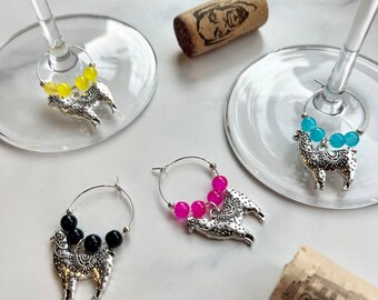 Margarita Glass Charms—Beaded Silver Alpacas (Set of 4)