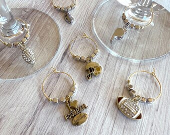 Wine Glass Charms—Two Tone Gold and Silver Football Charms (Set of 6)