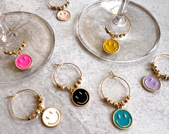 Wine Glass Charms—Smiley Face Charms in Assorted Colors (Set of 7)