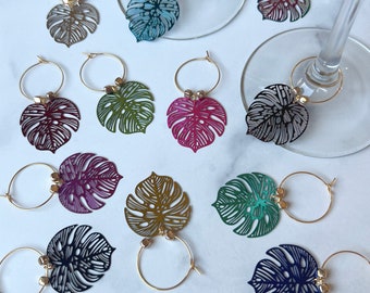 Wine Glass Charms—Tropical Monstera Leaf (Set of 12)