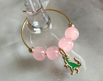 Wine Glass Charms—Micro Dinosaurs in Gold  (Set of 7)