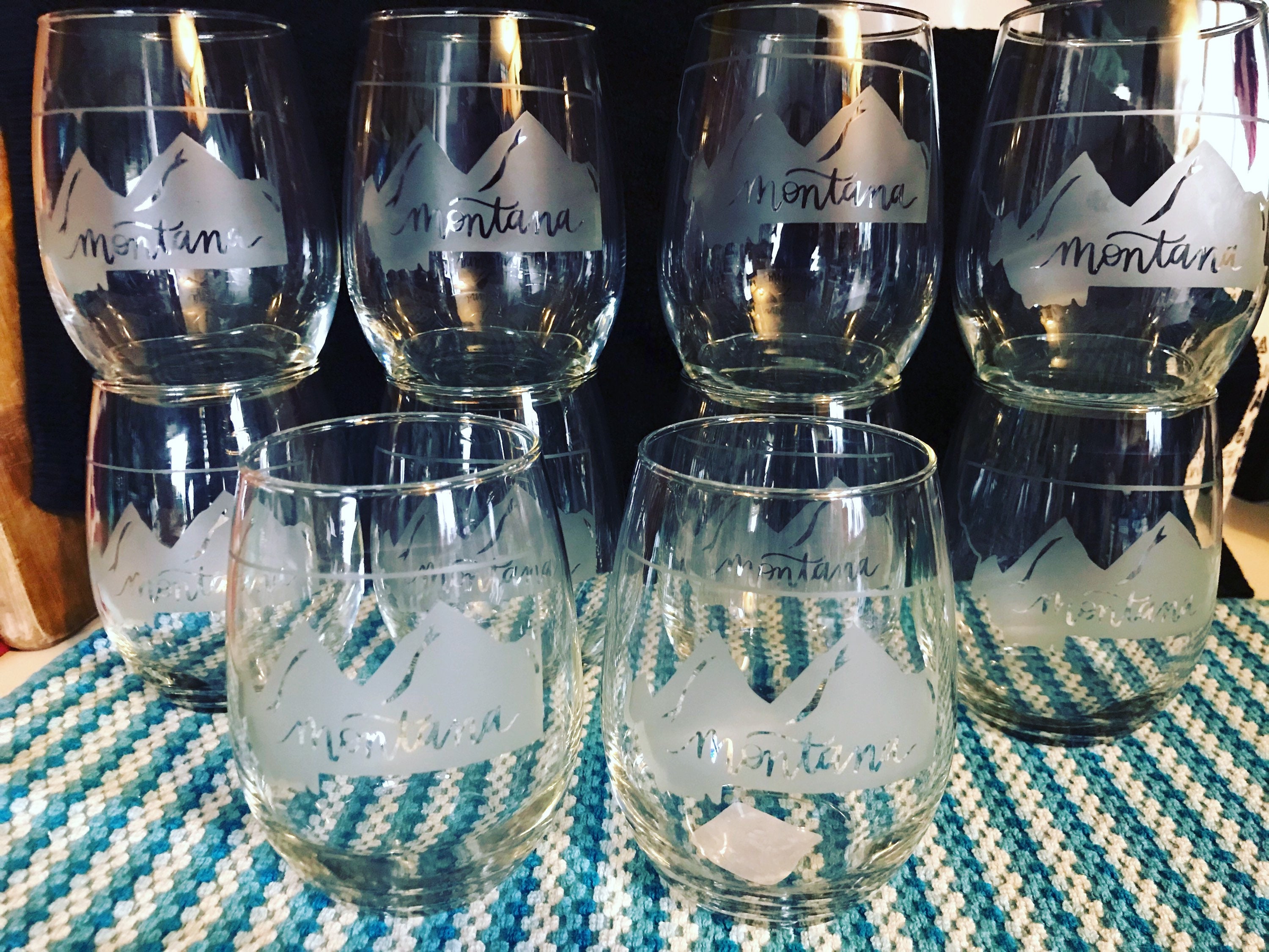 Montana Mountains Etched Stemless Wine Glass Etsy